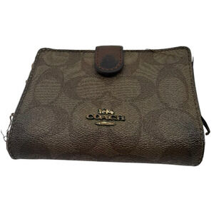 Coach Compact Brown Signature C Coated Canvas Wallet